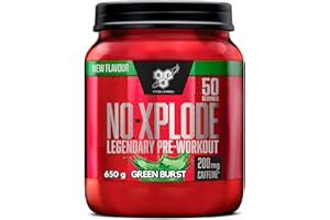BSN Nutrition N.O.-Xplode Complément alimentaire Pre Workout en poudre, maintient l'énergie et la concentration avec caféine, acides aminés, vitamine C et zinc, goût Green Burst, 50 portions, 650 g