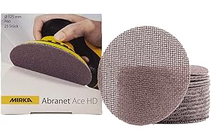 Mirka Abranet Ace HD Dischi a rete Ø 125 mm a strappo, grana P60, 25 pz, AH23202560, Per eccentrici e levigatrici da 125 mm, Per levigare superfici dure, legno, stucco, vernice, metallo