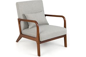 COSTWAY Fotel do salonu, tapicerowany, nowoczesne krzesło, drewno, z podłokietnikami, jednoosobowa sofa do salonu, sypialni, 65 x 79 x 77 cm, szary