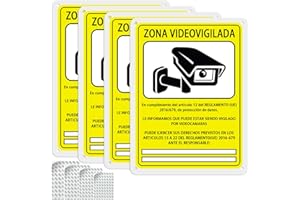 Amlope 4 PCS Señal Zona Videovigilada Aluminio Cámaras Videovigilancia 15 x 20cm Señales de Vigilancia Engrosado Autoadhesivo Señales de Propiedad Privada Cartel Zona Videovigilada Interior/Exterior