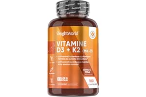 Vitamine D3 K2 (MK7) Dosage Élevé, Vitamine D3 4000 UI + Vitamine K2 MK7 100μg, 180 Micro Comprimés Végétarien - 1 Comprimé Tous les 2 Jours - Pour les Os, les Muscles & le Système Immunitaire