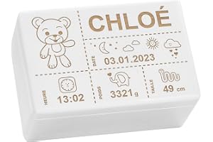 LAUBLUST Boîte à souvenir bébé - Ours en peluche - Cadeau naissance personnalisable | Taille M, env. 30x20x14cm, Blanc - Boîte décorative en bois avec couvercle, FSC®