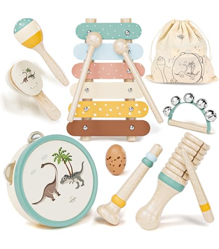 Jouet Musical En Bois Pour Enfant 3 Ans - Ensemble Percussion Xylophone Trompette Tambour Montessori