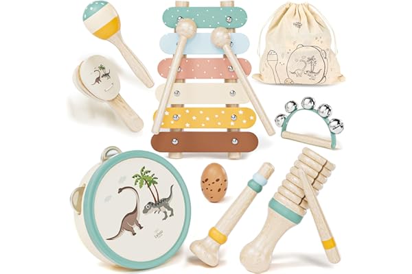 Lehoo Castle Bebe Instruments de Musique en Bois - Jouet Éducatif Montessori pour Enfants de 1 an et Plus Cadeau Garçons Filles 2 3Ans, Moderne Bohème Xylophone et Tambour