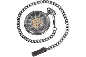 Infinite U automatico luminoso orologio da tasca meccanico stile steampunk Hollow scheletro ciondolo in acciaio nero