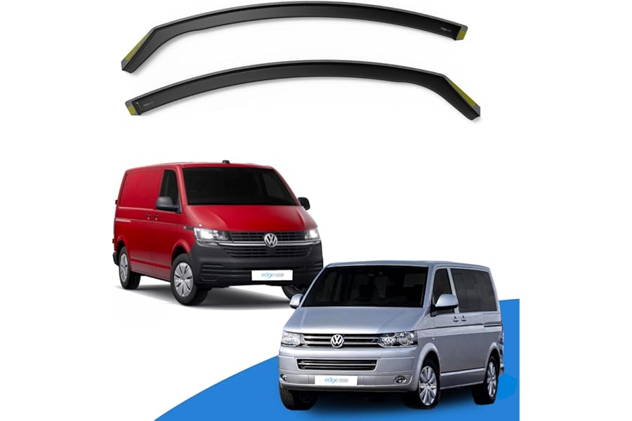 EdgeVisors Wind Deflectors | Fits: VW Transporter T5/T6/T6.1 (2003-2024) 2 Door Van 2pc Set | In-Channel Rain Guards for Wind, Rain & Sun Protection, Easy Installation - Tinted