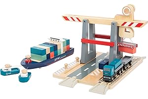 Small Foot Company- Terminal, Madera, con Puente móvil, Barco y contenedores, a Partir de 3 años de Edad Juguetes, Multicolor (11378)