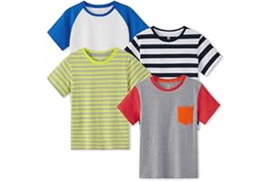 LAPASA Pacco da 4 T-Shirt 100% Cotone Bambini e Ragazzi Unisex K01 - Abbigliamento Estivo Magliette Manica Corta Colori Assortiti Tinta Unica Fantasie