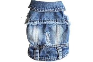 Ducomi Fonzie - Giacca di Jeans per Cane - Gilet in Denim per Cani di Taglia Piccola e Media - Effetto Vintage e Consumato - Taglie Disponibili dalla XS alla XXL (Washed, L)