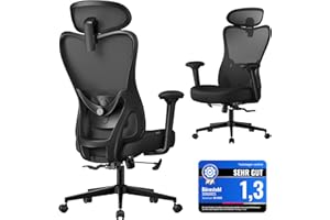 ‎SONGMICS SONGMICS Bürostuhl ergonomisch, Schreibtischstuhl, Computerstuhl, verstellbare Lenden- und Kopfstütze, bis 150 kg belastbar, höhenverstellbar, tintenschwarz OBN066BH01