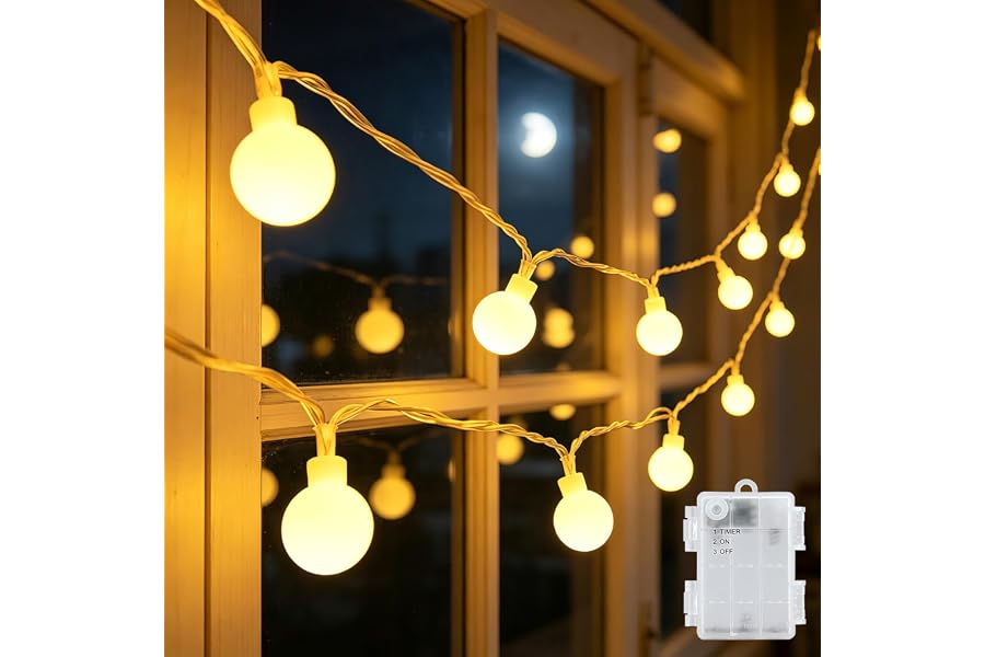 cshare Led Lichterketten Globe Außen, 6M 40LED Kugel Batteriebetriebene Lichterkette mit Timer IP65 Wasserdicht für Jar Garten Camping Weihnachten Innen Außen Dekorationen,Warmweiß