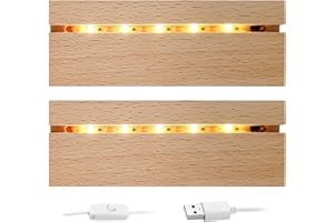 QENETY Base in legno illuminata a LED, base per display con luci a LED, 10 cm, piedistallo rettangolare per decorazione della casa in vetro di cristallo (2 pezzi)