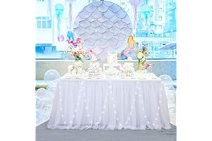 HBBMAGIC Tüll Tischrock Weißer LED,Tütü Tischröck Weiss 183 * 76CM, Candy Tisch Tischdecke Tüll für Geburtstag Mädchen Dekoration, Baby Party,Candy Party,Candy Bar,Hochzeit