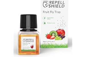 RepellShield Piège Anti Mouches à Fruits + Anti Moucherons - Prêt à l'emploi pour l'intérieur et l'Extérieur - Anti Moucherons Cuisine, Poubelle, Corbeille à Fruits - Liquide Ultra Concentrée, 50ml