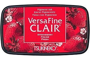 Tsukineko Strawberry VersaFine Clair-Almohadilla de tinta para estampar rojo, fresa, grande, opaca, impermeable, archivado, grabado en relieve, pad size: 7.6 x 3.5 cm