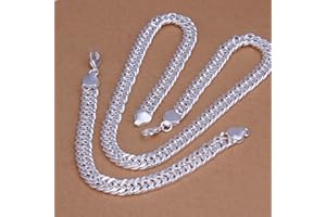 CXWK 925 Sterling Silver Jewelry Set Boy Men's Necklace Bracelet Set