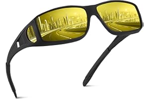 kunchu Night Driving Glasses For Men-Anti Glare Night Driving Glasses For Women-Yellow Lens Night Vision Glasses-Black Glasses-Wrap Around Sunglasses Mens