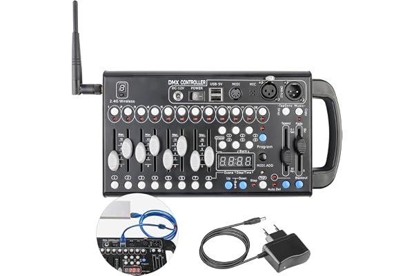 jindaaudio DMX Contrôleurs Professionnelle de Lumière Pour DJ Disco Light, 192 Canaux Mini DMX Controleur d'éclairage de Scène, DMX 512 Contrôleur de Lumière, 2.4 G