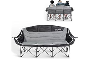 ‎KINGCAMP KingCamp Camping Couch Faltbar bis 300 kg, Luxus Campingstuhl Klappbar 2 Personen, Campingsofa Gepolstert mit Armlehne, Doppel Campingstuhl Hochlehner, Campingbank 1 2 & 3 Sitzer für Garten Balkon