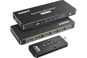 KOOFIT HDMI Switch 5 In 1 Out, HDMI Splitter 4K with Remote Auto HDMI Switcher Supports 4K 3D UHD, Switch HDMI Splitter for PS5, PS4, PS3, DVD, Blu-ray, Xbox, Fire Stick, Roku, PC, TV