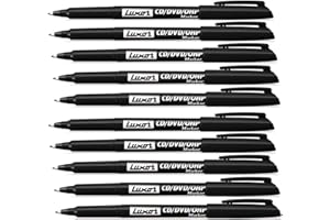 GROSSē 10 X FINE TIP PERMANENT MARKER PENS BLACK, BLUE, RED, GREEN COLOR LUXOR CD/DVD Pen Marker (Black)