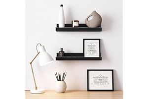 GEEZY Black Floating Shelves for Wall, Set of 2 - Modern Seamless Mounting, Easy Install Picture Ledge Display Shelf for Decor, Collectibles - Home, Bedroom, Bathroom, Office, 30x10x5cm