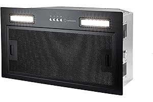 Turbionaire Selena 50 Black TSL50B Hotte de Cuisine Encastrable 52 cm, Peint Noir Mat, Hotte Aspirante 614 m³/h, 3 Vitesses, LED 3200 K, Filtre à Graisse 5 Couches
