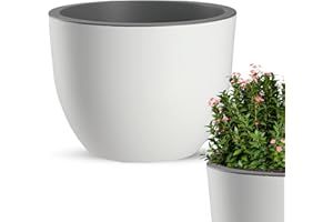 KADAX Doniczka na kwiaty, okrągła donica z tworzywa sztucznego, do użytku wewnątrz i na zewnątrz, w 3 wariantach kolorystycznych, do ogrodu, na balkon (biała, 35 cm)