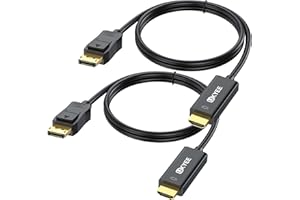 UKYEE Displayport to HDMI Cable 1.83M 2-Pack, Display Port (DP) to HDMI Adapter Male to Male Cord Converter for PCs to HDTV, Monitor, Projector.