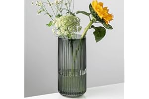 Hey_you Glasvase, Nordische minimalistische kristallklare Blumenvase Dekorative Vase Säulenvase Blumenarrangement Ornamente für Home Office Dekor, Geschenk für Hochzeit, Einweihungsparty, Grau