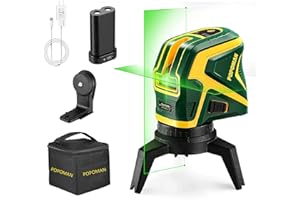 Niveau Laser, POPOMAN Traceurs de Ligne laser, Laser Vert avec 2 points de connexion, Chargement USB, Laser Ligne croisée à autonivelant 25 m, Fonction d'impulsion, Base magnétique rotative incluse