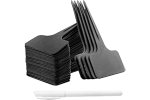 Whaline 100 Pcs Plant Labels Black T-Type Markers, Plastic Garden Tags 6 x10 cm with White Waterproof Pen