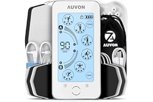 AUVON Touchscreen Electroestimulador TENS EMS, 24 modos recargable Electroestimulador muscular, 2 canales TENS con la vida de la batería 2X y 10 Electrodos