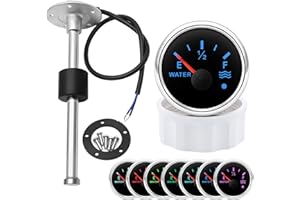PIOUSUNT Marine Sailboat 52mm (2'') Water Level Tank Gauge with 7 Colors Backlights 12V 24V with 300mm Water/Fuel Level Sending Unit Sender Sensor