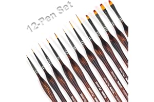 ROCK NINJA Pinceaux Peinture, 12 pièces Professionnels Détail Pinceaux pour Les Détails pour Acrylique, Aquarelle, Miniature, Modélisme, Nail Art Pinceau de détail Ensemble | Pinceau Figurine, Pinceau Fins