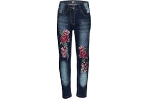 A2Z 4 Kids Enfants Filles Stretchy Bleu Foncé Jeans Designer des Roses Brodé Denim Pantalons Mode Fit Trousers Âge 3-14 Ans