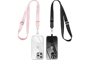 caslord Cordon Telephone Portable, avec 2 Patchs universels et 2 Cordon Téléphone Portable,Collier Compatibles avec Tous Les Smartphonese - Noir + Rose