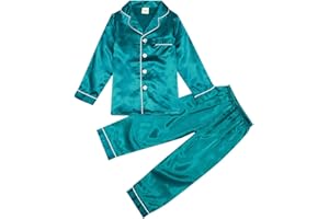 Spritumn-Home Ensemble De Pyjama 2 Pièces en Satin De Soie Boutonné BéBé GarçOn Filles Pyjama Ensemble à Manches Longues Bouton vers Le Bas VêTements De Nuit pour Filles Et GarçOns 2-14 Ans