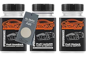TRISTARcolor Vernice per auto Kit stilo di ritocco per BMW A96 Mineralweiss Perl Vernice di fondo vernice di base vernice trasparente ognuno 50ml