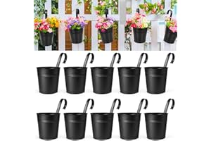OGIMA 10pcs Hanging Flower Pots, Metal Iron Wall Planter Indoor/Outdoor for Railing Fence Balcony Garden Home Decoration with Detachable Hooks