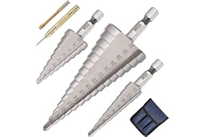 flintronic Zestaw wierteł stopniowych, 3 szt., 4 mm do 12, 20, 32 mm, z 1 automatycznym punktakiem, z 1 wiertłem krętym, stal HSS z powłoką tytanową, wiertło z podwójnym rowkiem do drewna, metalu