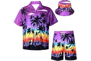 Raveparty Hawaiian Shirt and Shorts Set Mens, Summer Hawaiian Shirts, Hawaii Shirts for Men Seaside Beach Vacation Holiday