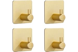 SZWLJ Self Adhesive Hooks 4 Pack, Coat Hooks, Sticky Hooks Strong, for Stick on Hooks Door Hooks, Bathroom Hooks, Wall Hooks, Kitchen Hooks, Suction Hooks (Gold)