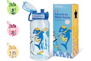 UZSPACE Trinkflasche Kinder 600ml/20oz, BPA-frei Tritan Sportflasche mit Einhandbedienung, Auslaufsichere Trinkflasche mit Tragegriff für Kinder Jungen Mädchen Schule Outdoor Kindergarten, Blau Delfin