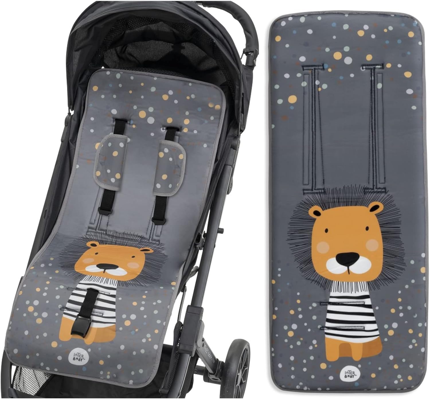 Colchoneta Silla Paseo Universal Funda Carrito Bebe Transpirable Primavera Verano Ligera Ajustable – Regalo Recien Nacido Niña/o BabyShower Diseño Leon