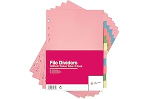 File Dividers A4, 10 Part Folder Dividers for Ring Binders & Lever Arch Files (5 Pack) Binder and Subject Dividers with Writeable Coloured Index Tabs - The Paper Shop