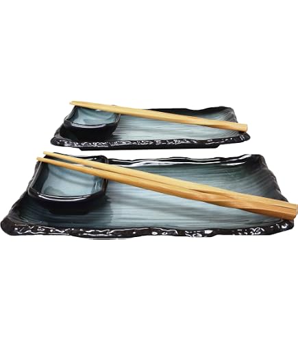Glück Sushi-Teller, Klein | 17,5 X 12 X 2,5 Cm, Keramik, Schwarz/grau Mit Chinesischem Glückssymbol