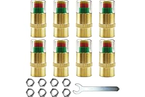 SHUIYUE 8 Piezas de Cubierta de válvula de Control de presión de neumáticos automático, Sensor de Control de presión de neumáticos, Advertencia de Seguridad, 3 Colores con Llave y 8 Tuercas