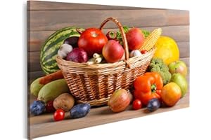 islandburner Cuadro Moderno en Lienzo Cesta Con Frutas Y Verduras Ecológicas Sobre Fondo De Madera Cuadros Decoracion Cocina Salon