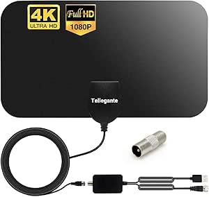 Antenne TNT Puissante Réception 500km Antenne TNT Intérieure Puissante 2025 - 500km Portée - 5m Câble - Amplificateur Double Installation Sans Perçage